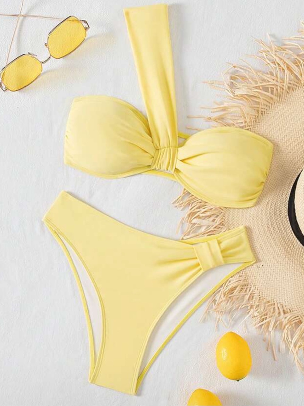 NWOT Yellow Asymmetrical High-Waist Bikini Set